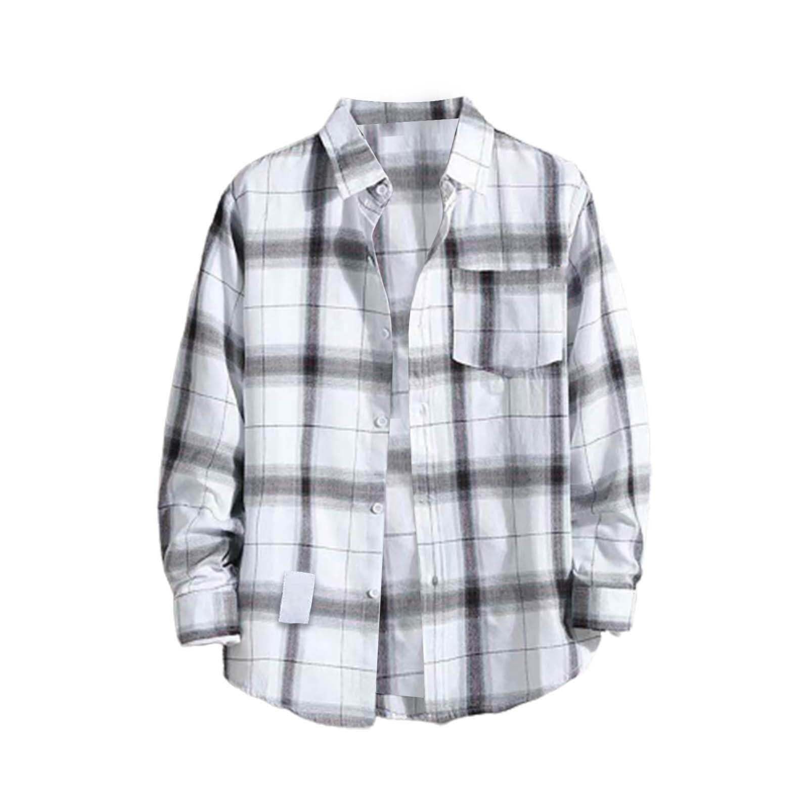 Tall Mens Shirts Solid Color Mens Flannel Shirts Mens Plus Size Flannel Shirts Thermal Flannel Jacket Men Mens Flannel Shirts Xs Mens Casual Flannel Mens Western Shirts Long Sleeve White-c